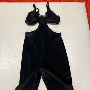 Black velvet one piece cut out jumpsuit New with tag